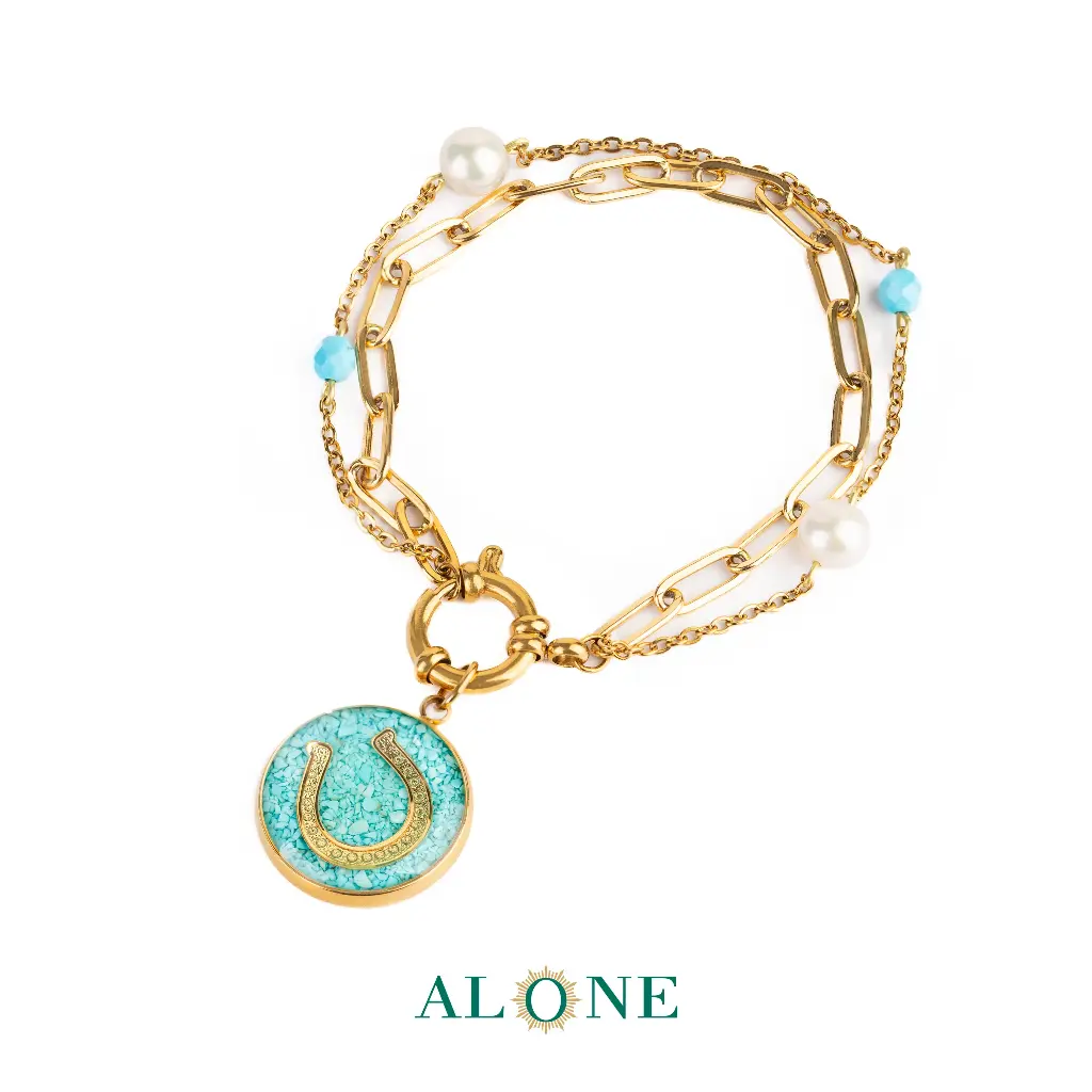 Horseshoe Turquoise & Pearl Bracelet